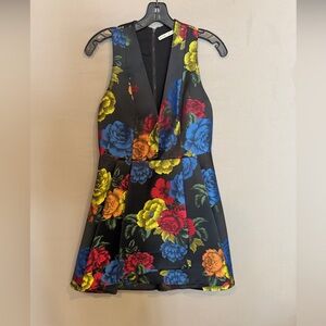 Alice & Olivia Floral Sleeveless Dress - Black with Multicolor Flowers Asymetric
